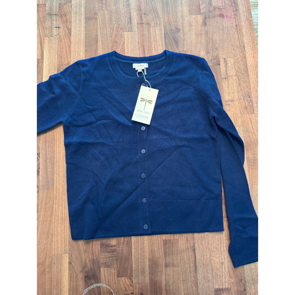 Tyler Boe Navy Blue 100% Cashmere Button Front Cardigan Sweater Small NWT